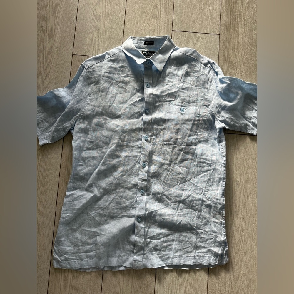 Weekenders Sky Blue Casual Button Down Shirt Large 100% linen